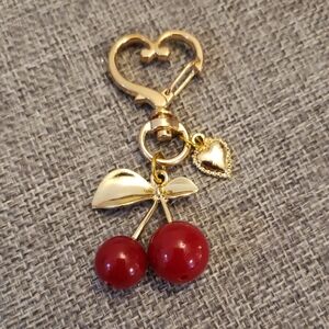 Gold and Red Cherry Keychain